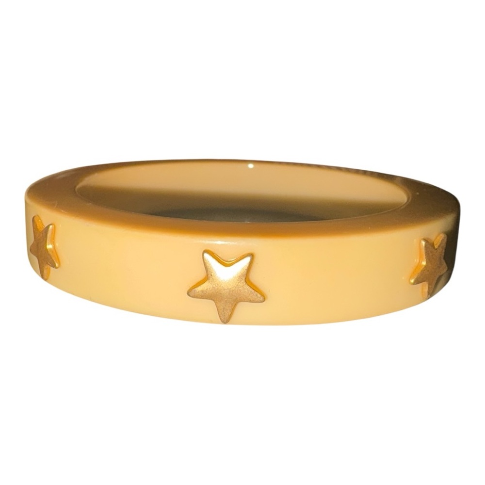 Vintage Lucite Star Bangle Cream Butterscotch w/Raised Gold Stars Retro J16